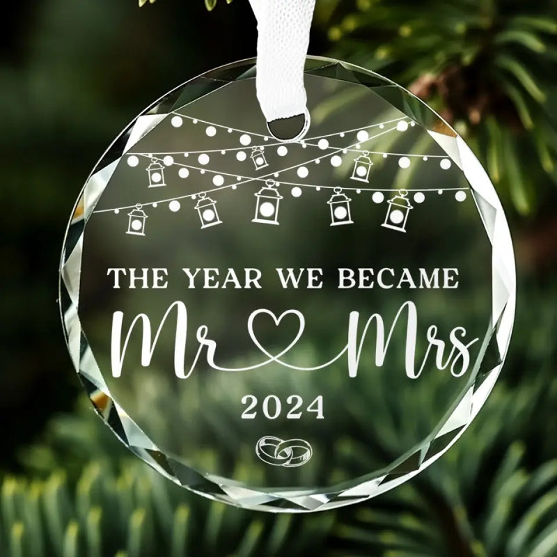 The Year We Became One - Couple Personalized Custom Circle Glass Ornament - Gift For Couple, Husband, Wife