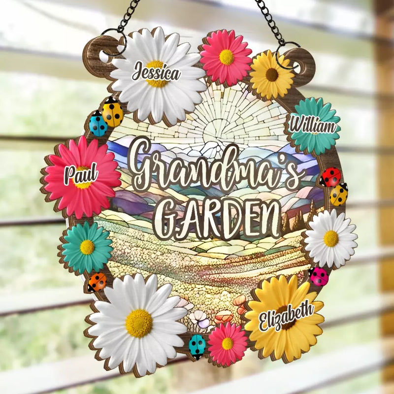 Grandma's Love Is Timeless - Family Personalized Window Hanging Suncatcher - Gift For Grandma
