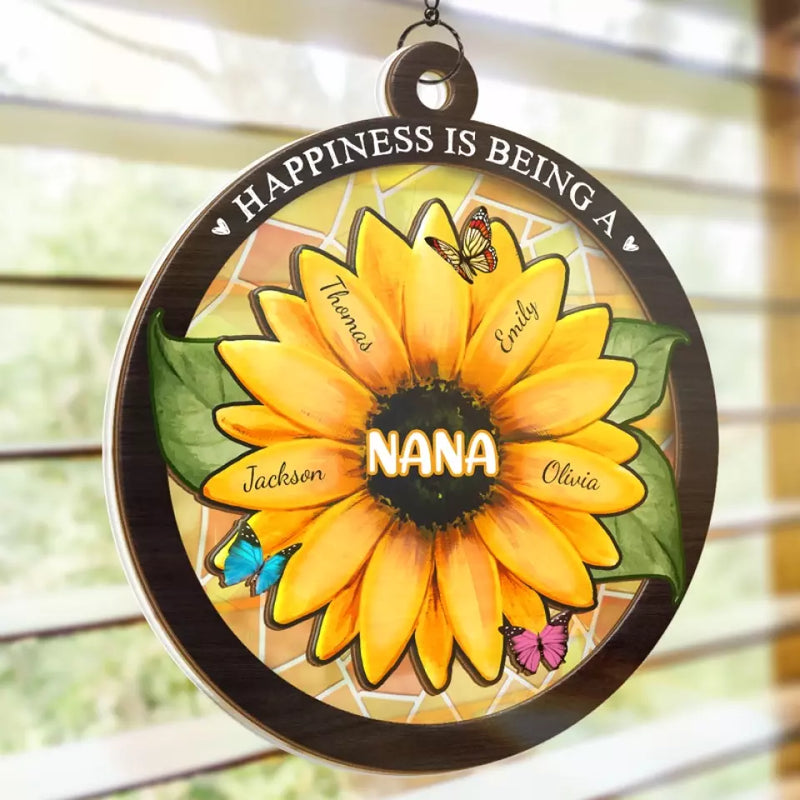 Motherhood All Love Begins And Ends There - Family Personalized Window Hanging Suncatcher - Mother's Day, Gift For Nana