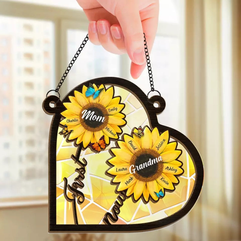 First Mom Now Grandma - Family Personalized Window Hanging Suncatcher - Gift For Mom, Grandma