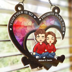 Falling In Love All Over Again - Couple Personalized Window Hanging Suncatcher - Gift For Husband, Wife, Couple