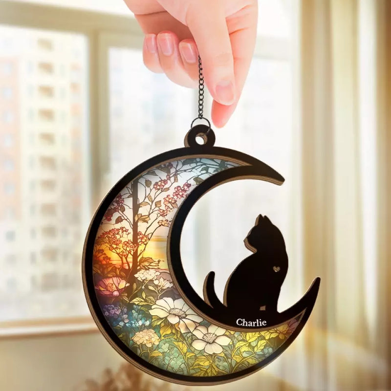 My Thoughts Are With You - Memorial Personalized Window Hanging Suncatcher - Sympathy Gift For Cat Lovers, Pet Owners