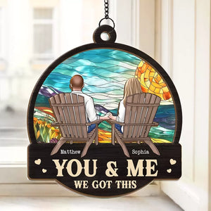 To The Moon And Back - Couple Personalized Window Hanging Suncatcher - Gift For Husband Wife, Anniversary