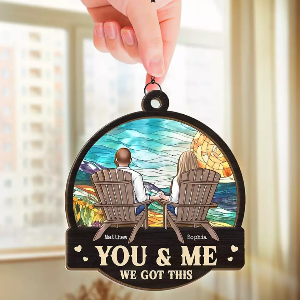 To The Moon And Back - Couple Personalized Window Hanging Suncatcher - Gift For Husband Wife, Anniversary