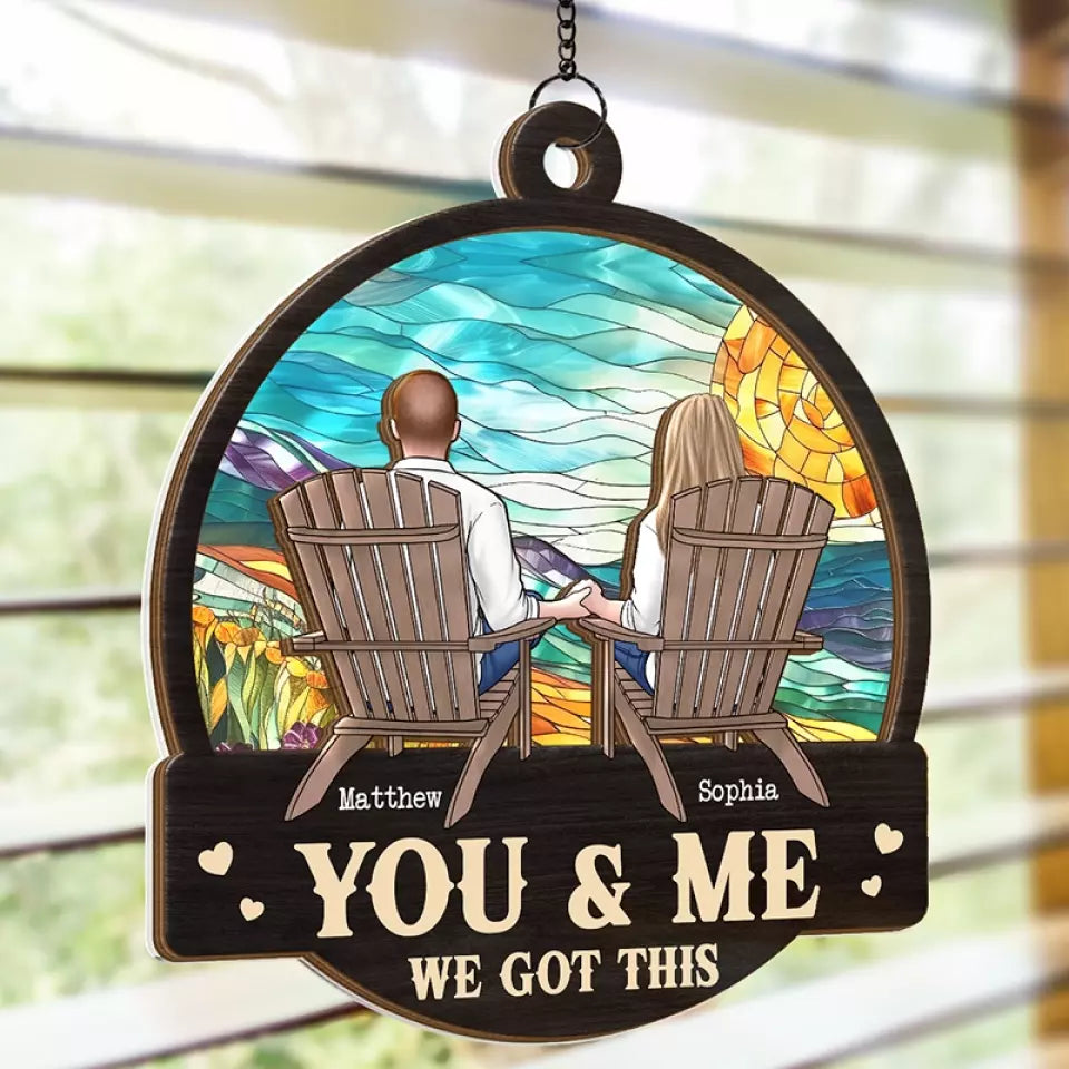 To The Moon And Back - Couple Personalized Window Hanging Suncatcher - Gift For Husband Wife, Anniversary