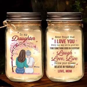 Life Is Beautiful With My Daughter - Family Personalized Custom Mason Jar Light - Gift For Mom, Daughter