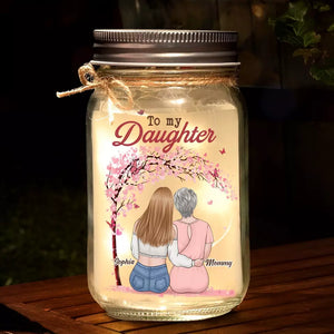 Life Is Beautiful With My Daughter - Family Personalized Custom Mason Jar Light - Gift For Mom, Daughter