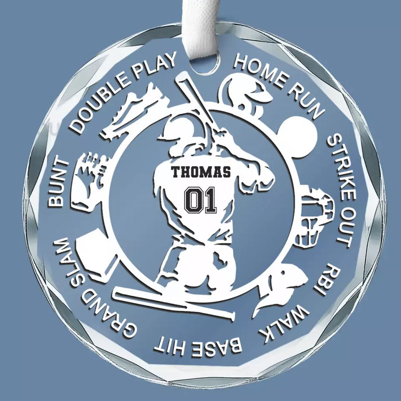 My Heart Beats For Baseball - Family Personalized Custom Circle Glass Ornament - Christmas Gift For Family Members, Sport Lovers, Sport Players