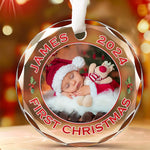 Custom Photo A Newborn's Premier Christmas - Family Personalized Custom Circle Glass Ornament - Christmas Gift For Baby, New Moms, New Dads