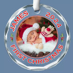 Custom Photo A Newborn's Premier Christmas - Family Personalized Custom Circle Glass Ornament - Christmas Gift For Baby, New Moms, New Dads