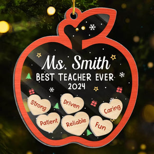 Meilleur enseignant de tous les temps - Ornement shaker personnalisé à 3 couches pour enseignant - Cadeau de Noël pour enseignant