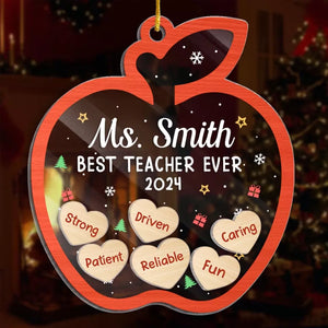 Meilleur enseignant de tous les temps - Ornement shaker personnalisé à 3 couches pour enseignant - Cadeau de Noël pour enseignant