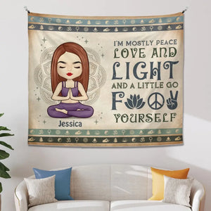 Je suis principalement paix, amour et lumière - Tapisserie de yoga personnalisée - Cadeau pour les amateurs de yoga