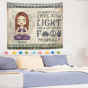 Je suis principalement paix, amour et lumière - Tapisserie de yoga personnalisée - Cadeau pour les amateurs de yoga