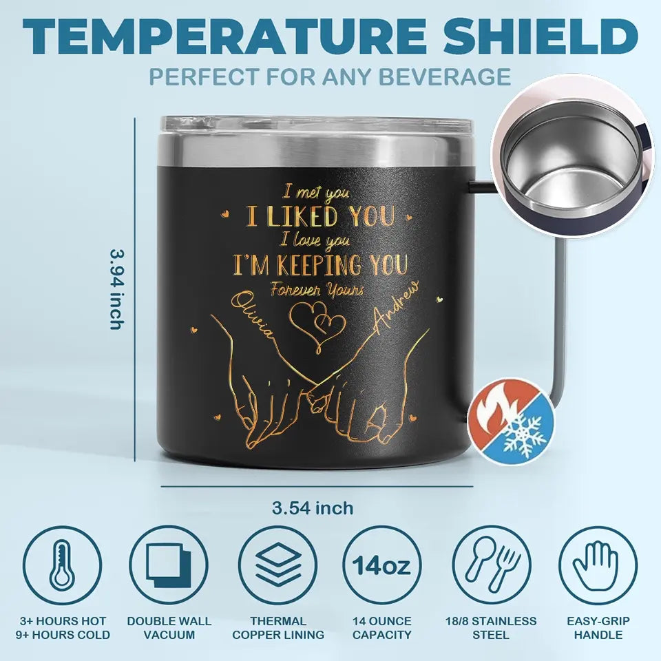 You're Always My Favorite Person - Couple Personalized Custom 14oz Stainless Steel Tumbler With Handle - Gift For Husband Wife, Anniversary