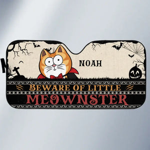 Attention au petit Meownster ! Pare-soleil personnalisé pour pare-brise de voiture, protection pour vitres de voiture, cadeau d'Halloween pour propriétaires et amoureux des animaux.