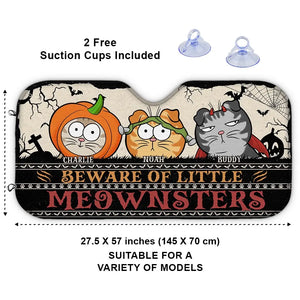 Attention au petit Meownster ! Pare-soleil personnalisé pour pare-brise de voiture, protection pour vitres de voiture, cadeau d'Halloween pour propriétaires et amoureux des animaux.