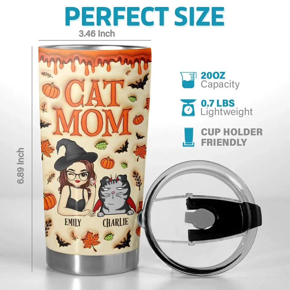 Cute Witch Cat Halloween - Cat Personalized Custom 3D Inflated Effect Printed Tumbler - Halloween Gift For Pet Owners, Pet Lovers