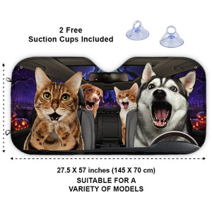Les animaux de compagnie font partie de la famille et embellissent la vie ! Pare-soleil personnalisé pour pare-brise de voiture, protection de vitre de voiture, cadeau d'Halloween pour propriétaires et amoureux des animaux.