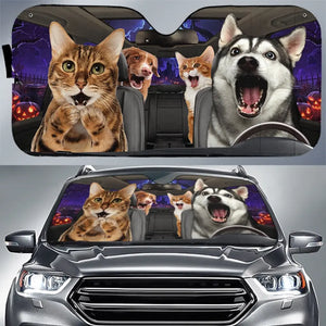 Les animaux de compagnie font partie de la famille et embellissent la vie ! Pare-soleil personnalisé pour pare-brise de voiture, protection de vitre de voiture, cadeau d'Halloween pour propriétaires et amoureux des animaux.