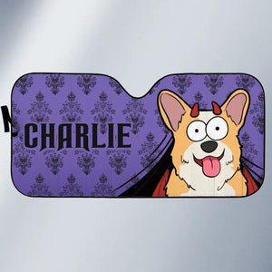 Envoûté par mon animal de compagnie fantasmagorique - Pare-soleil personnalisé pour pare-brise de voiture, protection pour vitres de voiture - Cadeau d'Halloween pour propriétaires et amoureux des animaux