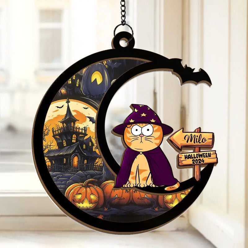 Meow That Is Boo In Cat Language - Cat Personalized Window Hanging Suncatcher - Halloween Gift For Pet Owners, Pet Lovers