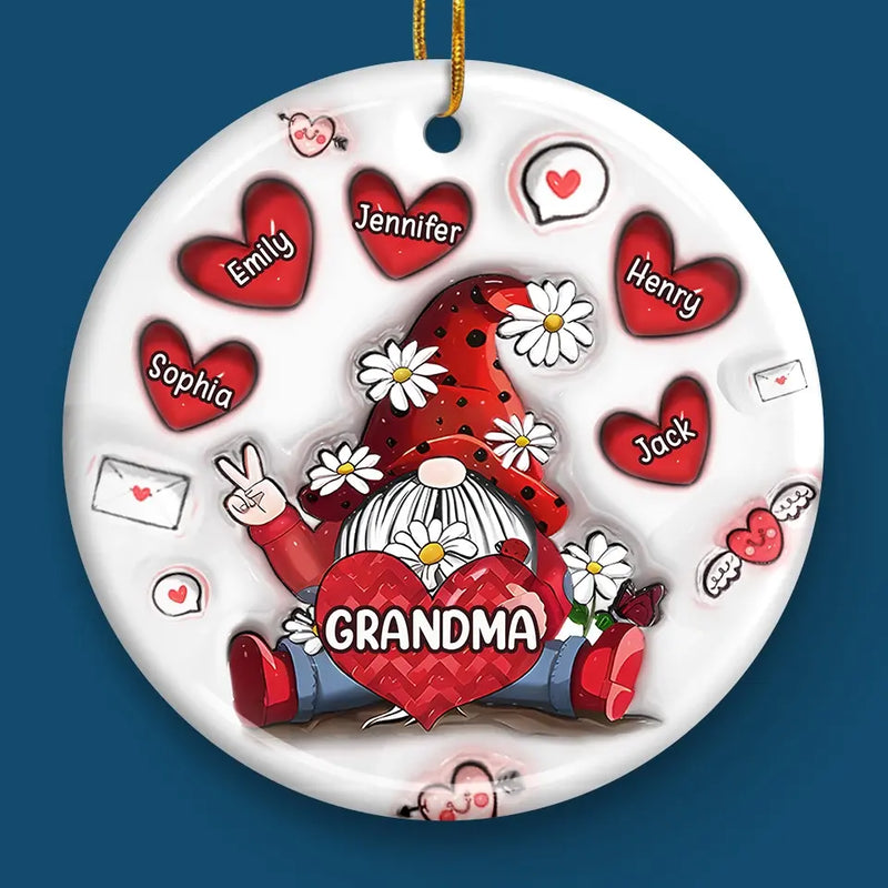Grandma's Love Is The Sweetest Gift Of All - Family Personalized Custom 3D Inflated Effect Printed Ornament - Ceramic Round Shaped - Christmas Gift For Mom, Grandma