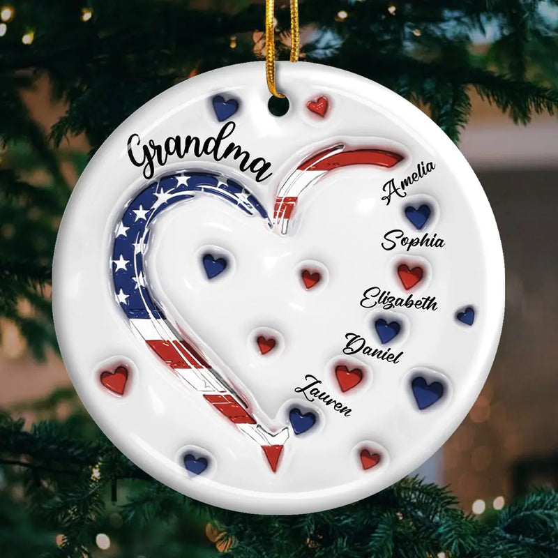 Grandma’s Love For Her Grandkids Knows No Bounds - Family Personalized Custom 3D Inflated Effect Printed Ornament - Ceramic Round Shaped - Christmas Gift For Mom, Grandma