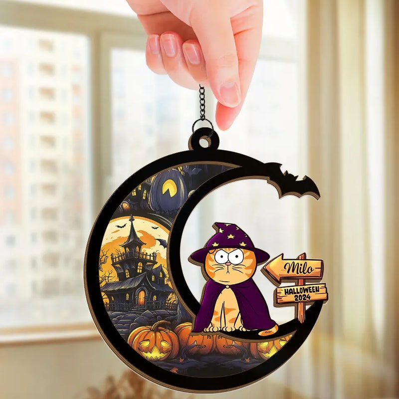 Meow That Is Boo In Cat Language - Cat Personalized Window Hanging Suncatcher - Halloween Gift For Pet Owners, Pet Lovers