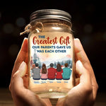 Family Is A Little World Created By Love - Family Personalized Custom Mason Jar Light - Gift For Siblings, Brothers, Sisters