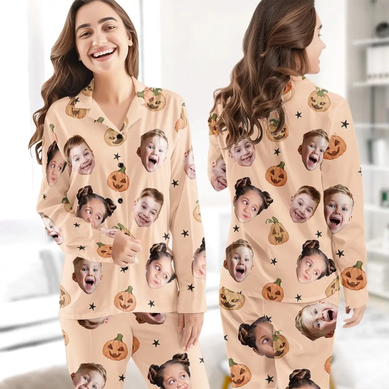 Custom Photo Happy Halloween - Family Personalized Custom Pajamas - Halloween Gift For Family Members