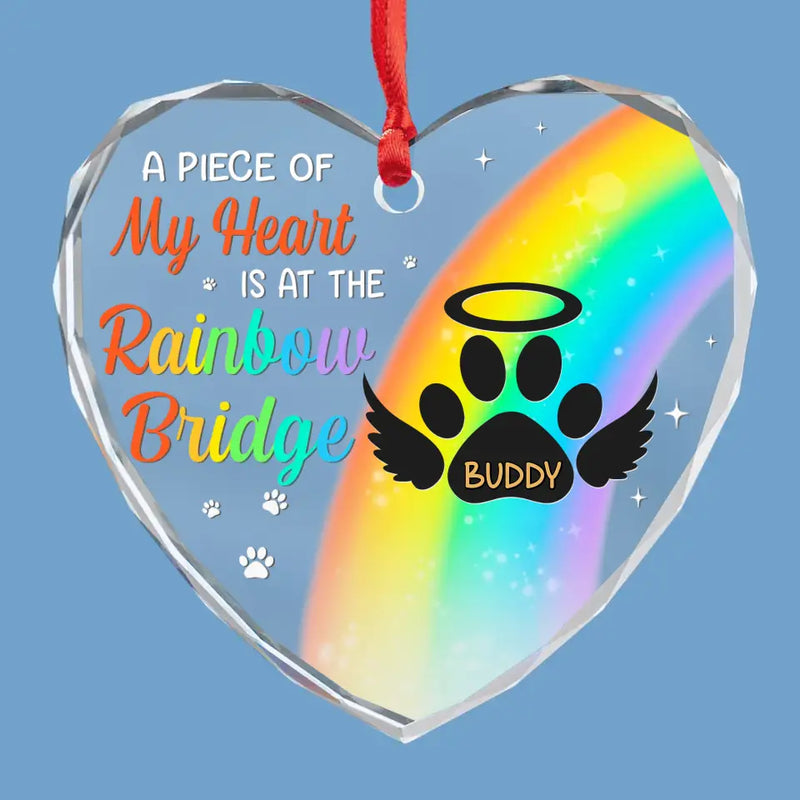 I Crossed The Rainbow Bridge - Memorial Personalized Custom Heart Glass Ornament - Sympathy Gift, Christmas Gift For Pet Owners, Pet Lovers