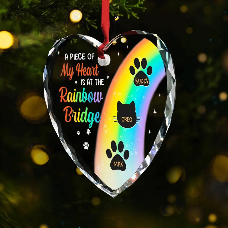 I Crossed The Rainbow Bridge - Memorial Personalized Custom Heart Glass Ornament - Sympathy Gift, Christmas Gift For Pet Owners, Pet Lovers