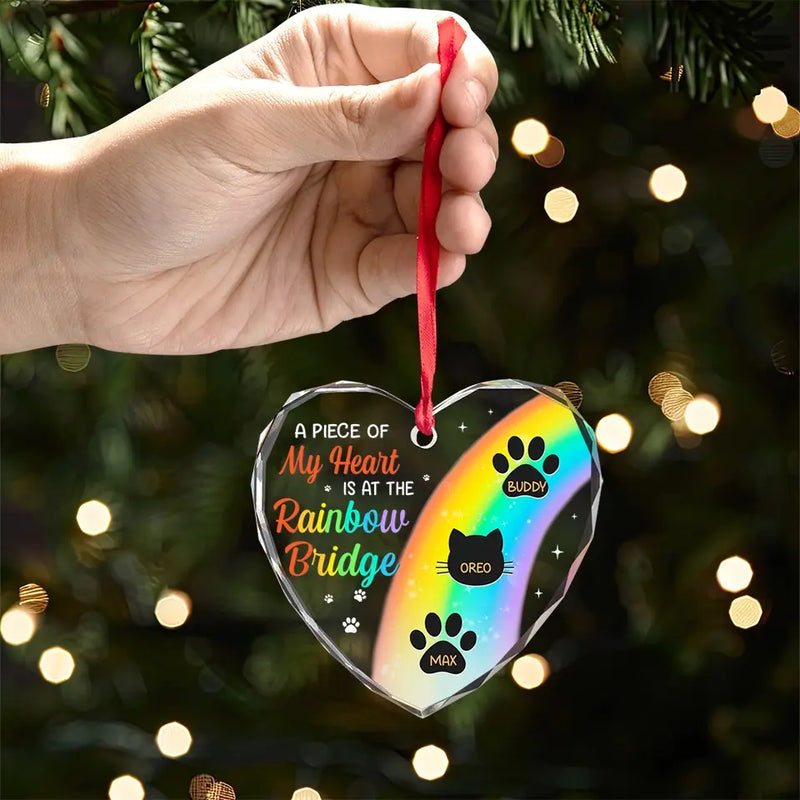 I Crossed The Rainbow Bridge - Memorial Personalized Custom Heart Glass Ornament - Sympathy Gift, Christmas Gift For Pet Owners, Pet Lovers