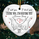 Merry And Bright, With You By My Side - Couple Personalized Custom 3D Inflated Effect Printed Ornament - Ceramic Heart Shaped - Christmas Gift For Husband Wife, Anniversary