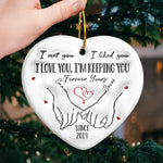 Merry And Bright, With You By My Side - Couple Personalized Custom 3D Inflated Effect Printed Ornament - Ceramic Heart Shaped - Christmas Gift For Husband Wife, Anniversary
