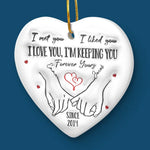 Merry And Bright, With You By My Side - Couple Personalized Custom 3D Inflated Effect Printed Ornament - Ceramic Heart Shaped - Christmas Gift For Husband Wife, Anniversary
