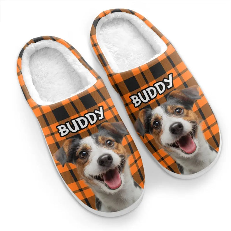Custom Photo Paw-some Halloween - Dog & Cat Personalized Custom Fluffy Slippers - Halloween Gift For Pet Owners, Pet Lovers