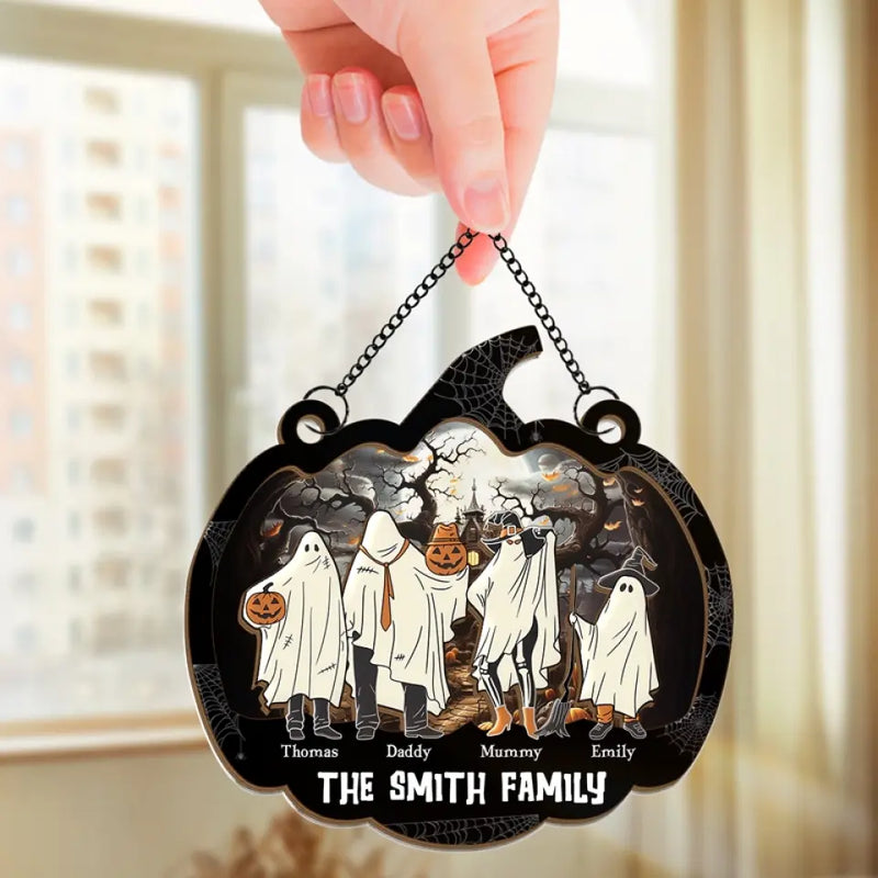 One Spooky Family - Family Personalized Window Hanging Suncatcher - Halloween Gift For Family Members