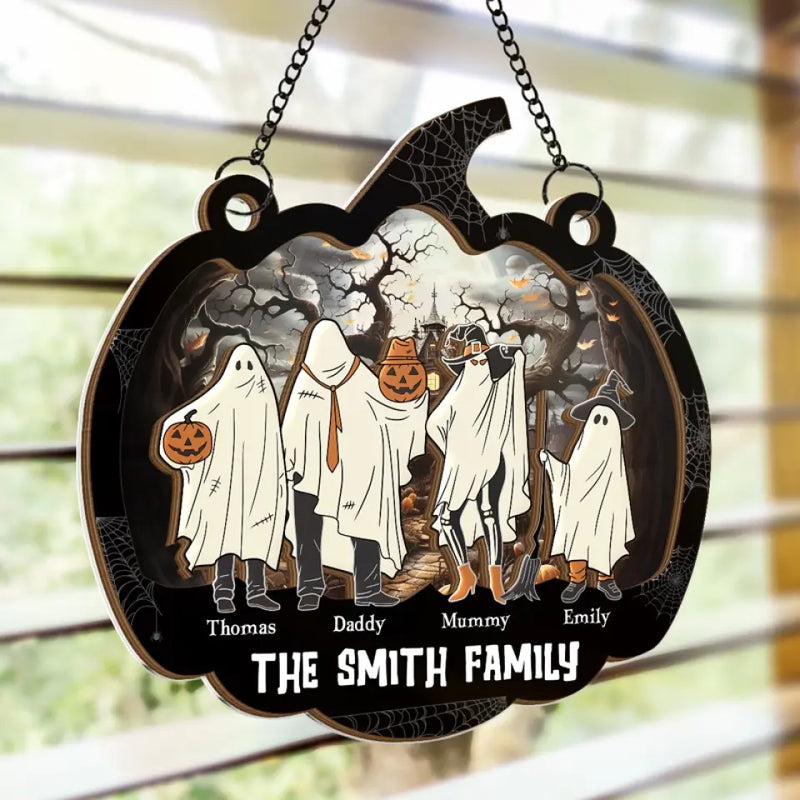One Spooky Family - Family Personalized Window Hanging Suncatcher - Halloween Gift For Family Members
