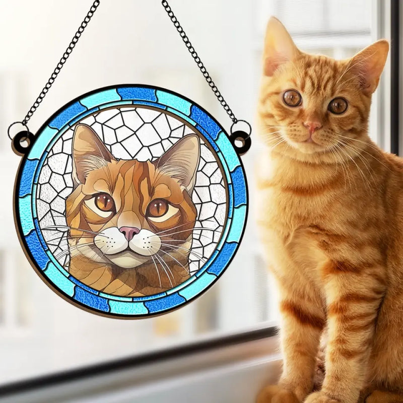 Custom Photo Cats Leave Paw Prints On Our Hearts - Memorial Personalized Window Hanging Suncatcher - Sympathy Gift For Pet Owners, Pet Lovers