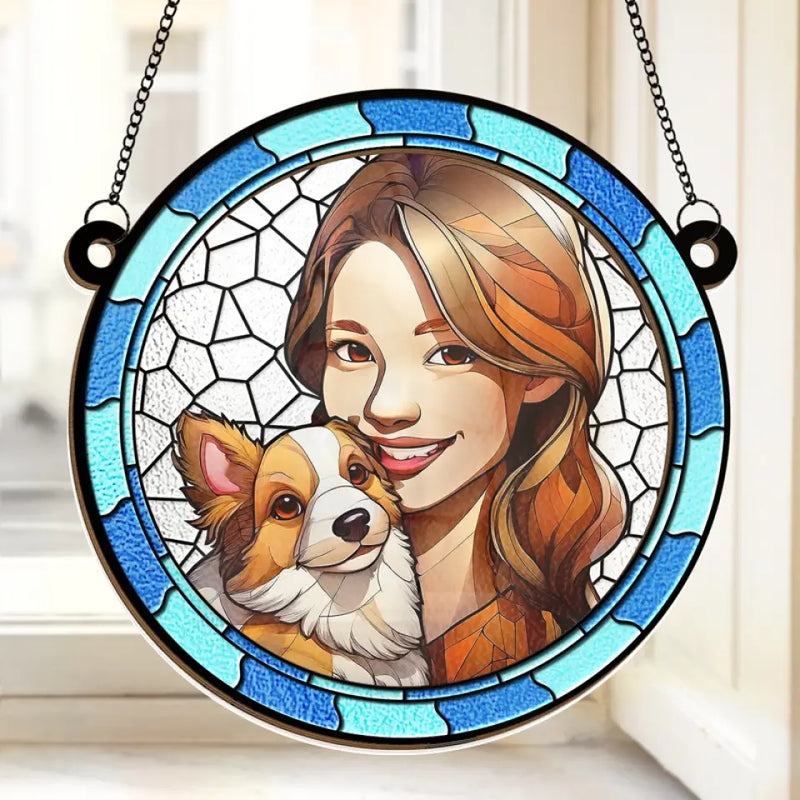 Custom Photo A Piece Of My Heart Lives In Heaven - Memorial Personalized Window Hanging Suncatcher - Sympathy Gift For Pet Owners, Pet Lovers