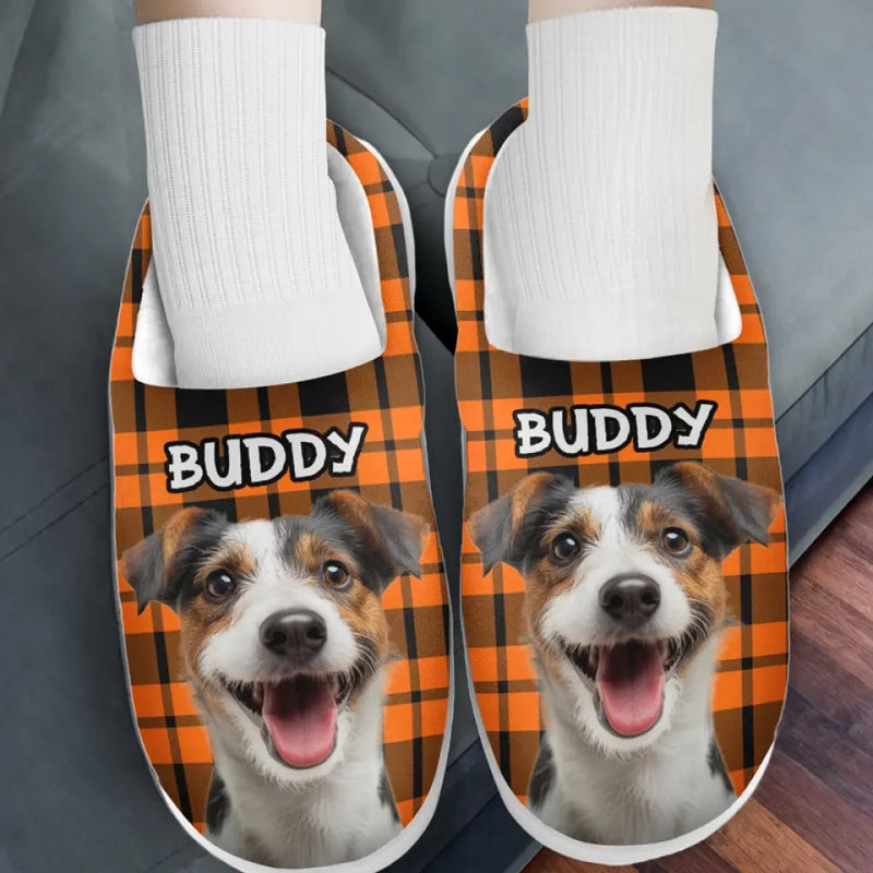 Custom Photo Paw-some Halloween - Dog & Cat Personalized Custom Fluffy Slippers - Halloween Gift For Pet Owners, Pet Lovers