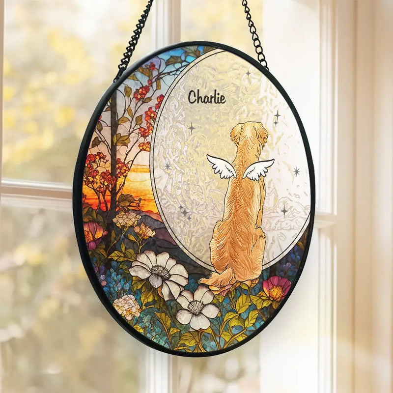 My Heart Will Always Wear The Pawprints Left By You - Memorial Personalized Custom Stained Glass Window Hanging Suncatcher - Sympathy Gift For Pet Owners, Pet Lovers