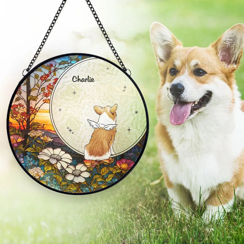 My Heart Will Always Wear The Pawprints Left By You - Memorial Personalized Custom Stained Glass Window Hanging Suncatcher - Sympathy Gift For Pet Owners, Pet Lovers