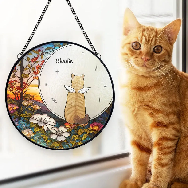 My Heart Will Always Wear The Pawprints Left By You - Memorial Personalized Custom Stained Glass Window Hanging Suncatcher - Sympathy Gift For Pet Owners, Pet Lovers