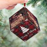 Custom Photo Under The Mistletoe - Couple Personalized Custom Wooden Cube Ornament - Christmas Gift For Husband Wife, Anniversary