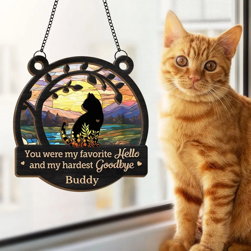 Their Purrs Are Forever Reverberating In Your Heart - Memorial Personalized Window Hanging Suncatcher - Sympathy Gift For Pet Owners, Pet Lovers