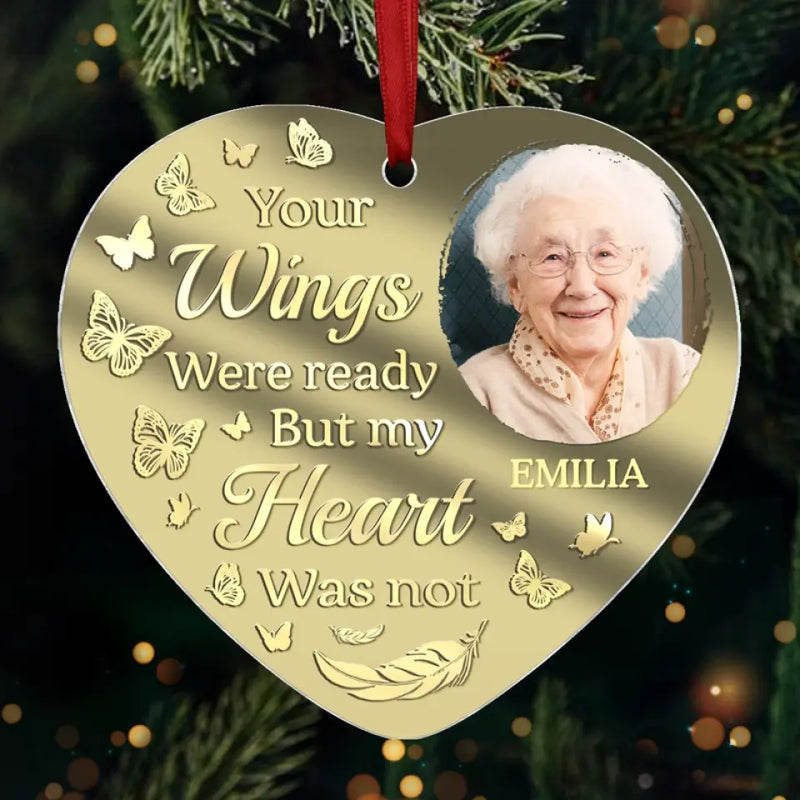 Custom Photo Forever In Our Hearts - Memorial Personalized Custom Mirrored Acrylic Ornament - Sympathy Gift, Christmas Gift For Family Members