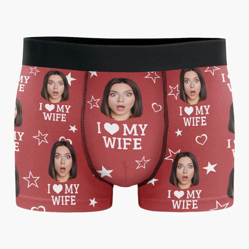 Custom Photo I Love My Wife - Couple Personalized Custom Boxer Briefs, Men's Boxers - Gift For Husband Wife, Anniversary